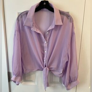 Lavender Sheer Button-Up Women's Top